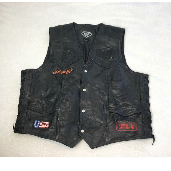 Diamond Plate Buffalo Leather Leather Vest with patches Mens 3XL - Picture 1 of 12